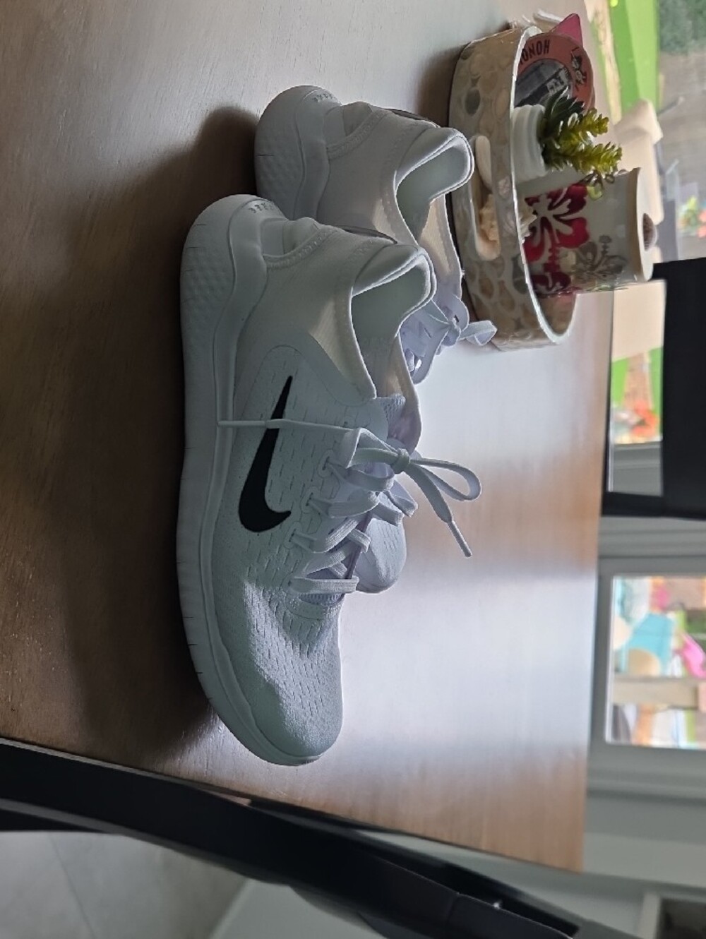 Nike Kids White Sneakers with Black Swoosh - Picture 3 of 5